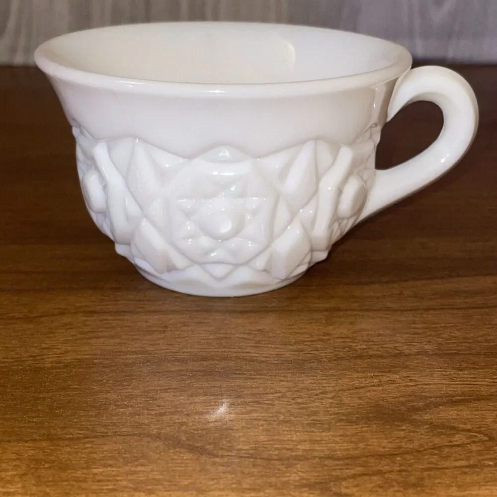 Vintage Pair Fostoria Milk Glass Teacup Rosby Winburn Pattern